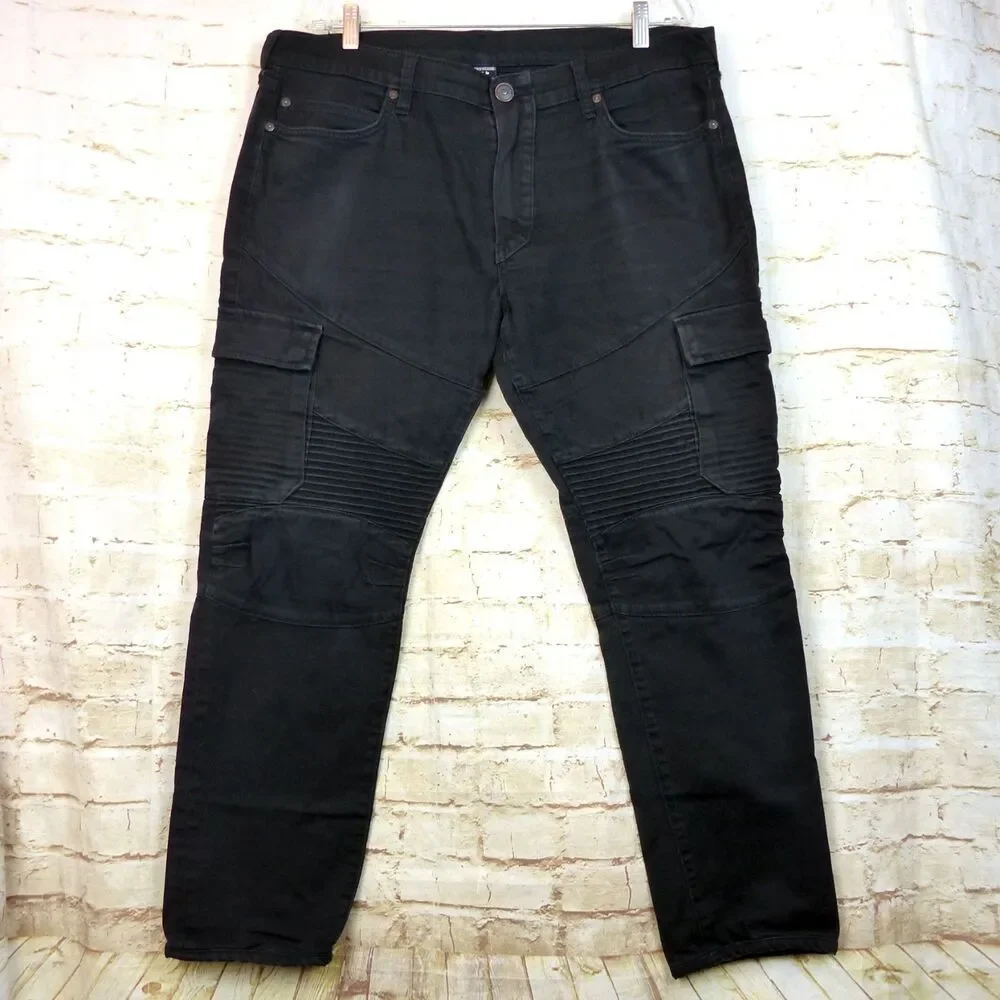 True Religion Jeans Mens 36 (38x28.5) Black Rocco Cargo Moto Relaxed Skinny Rock